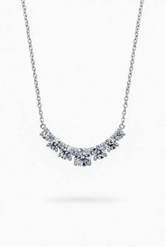 White Gold Round Brilliant Radiant Graduated Diamond Bar Necklace With Prong Setting