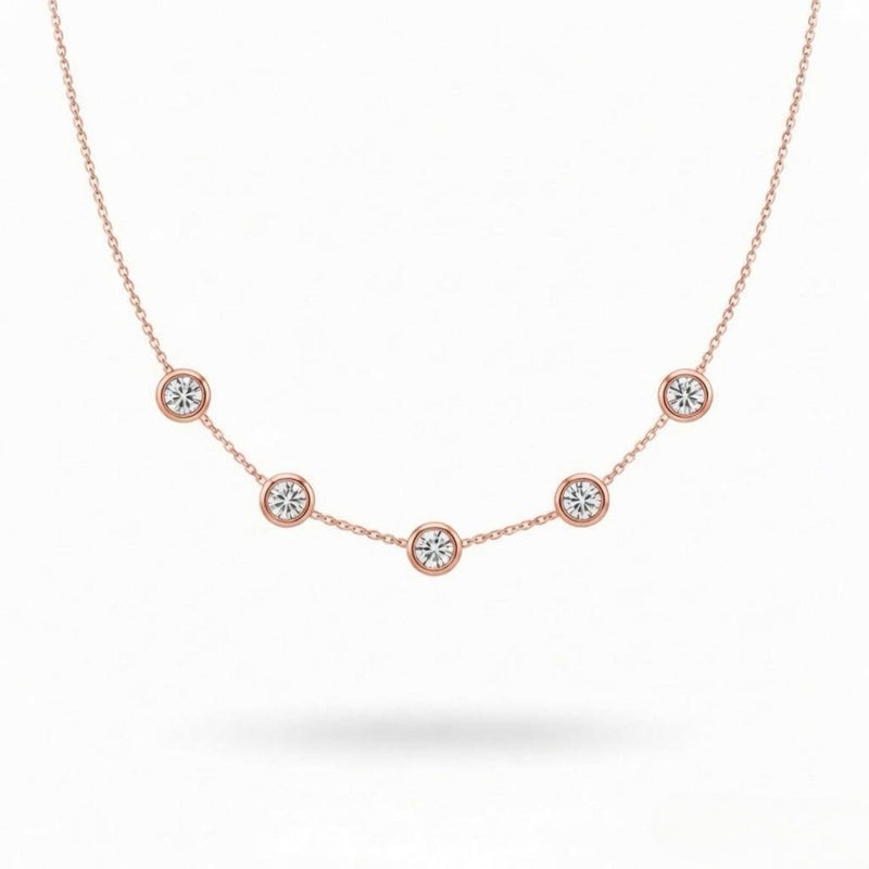 Rose Gold Round Brilliant Celeste Diamond Station Necklace With Bezel Setting