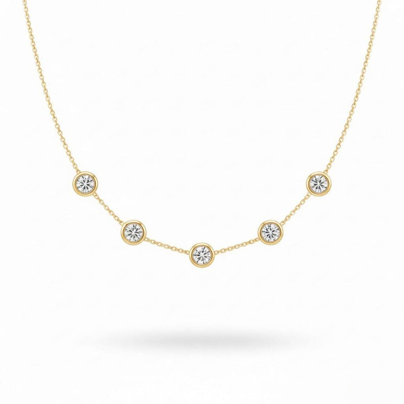 Yellow Gold Round Brilliant Celeste Diamond Station Necklace With Bezel Setting