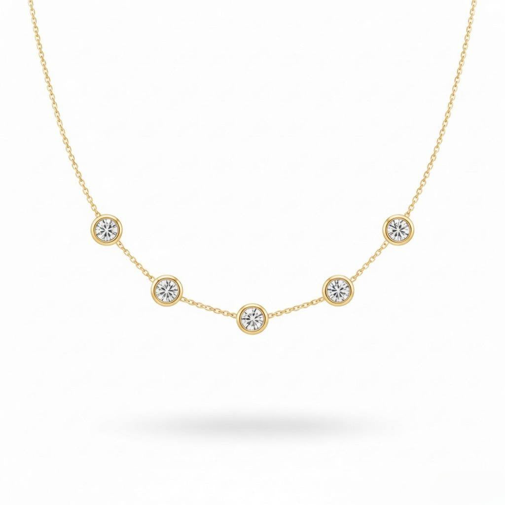 Yellow Gold Round Brilliant Celeste Diamond Station Necklace With Bezel Setting