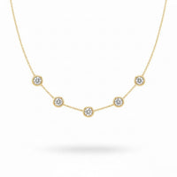Yellow Gold Round Brilliant Celeste Diamond Station Necklace With Bezel Setting