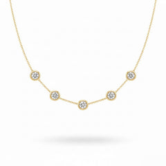 Yellow Gold Round Brilliant Celeste Diamond Station Necklace With Bezel Setting