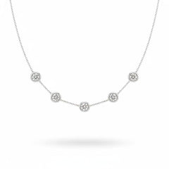 White Gold Round Brilliant Celeste Diamond Station Necklace With Bezel Setting