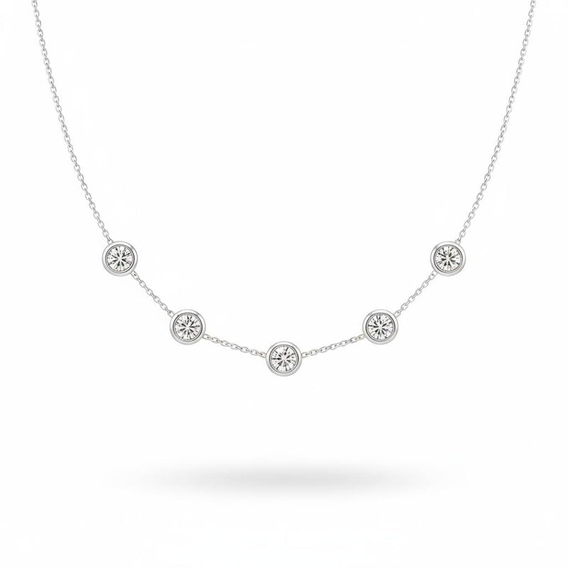 Silver Round Brilliant Celeste Diamond Station Necklace With Bezel Setting