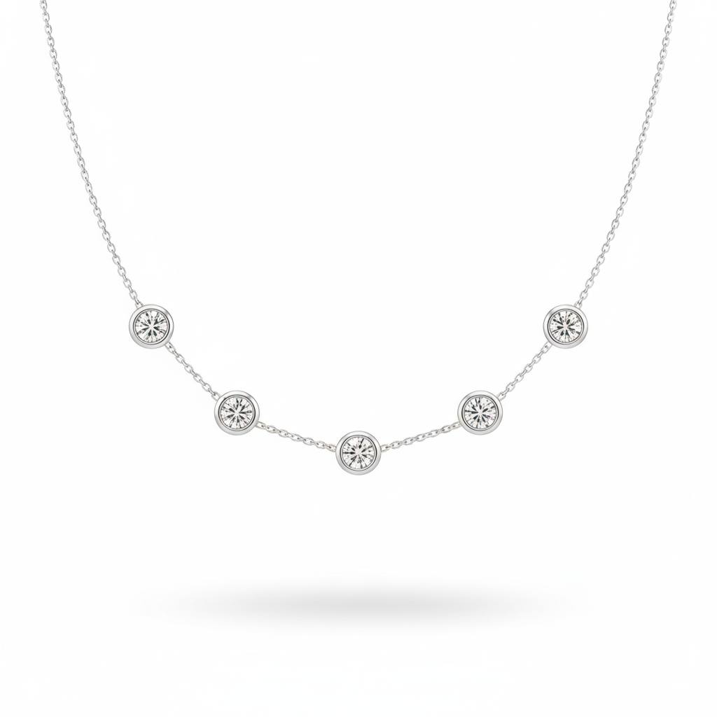 Silver Round Brilliant Celeste Diamond Station Necklace With Bezel Setting