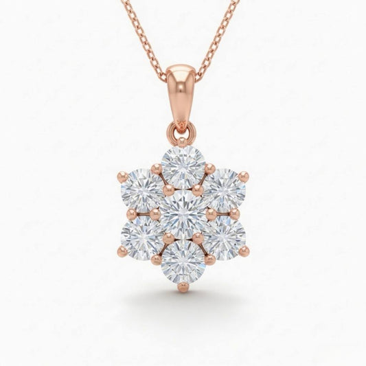 Rose Gold Round Brilliant Nova Diamond Cluster Pendant Necklace With Prong Setting