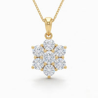 Yellow Gold Round Brilliant Nova Diamond Cluster Pendant Necklace With Prong Setting