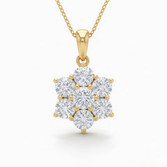 Yellow Gold Round Brilliant Nova Diamond Cluster Pendant Necklace With Prong Setting