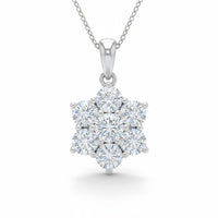 White Gold Round Brilliant Nova Diamond Cluster Pendant Necklace With Prong Setting