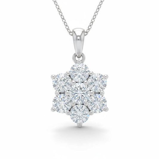 White Gold Round Brilliant Nova Diamond Cluster Pendant Necklace With Prong Setting