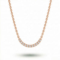 Rose Gold Round Brilliant Zenith Diamond Curved Bar Necklace With Pavé Setting