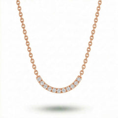 Rose Gold Round Brilliant Zenith Diamond Curved Bar Necklace With Pavé Setting