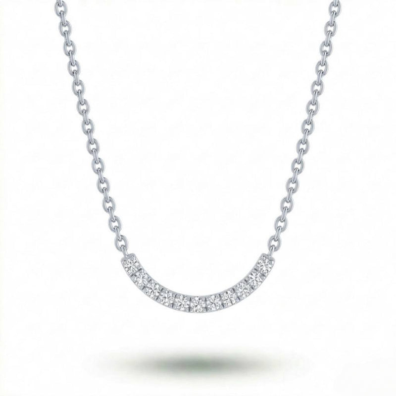 White Gold Round Brilliant Zenith Diamond Curved Bar Necklace With Pavé Setting