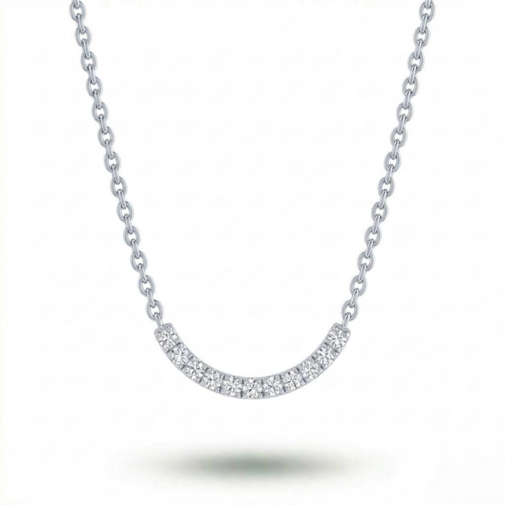 White Gold Round Brilliant Zenith Diamond Curved Bar Necklace With Pavé Setting
