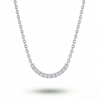 Silver Round Brilliant Zenith Diamond Curved Bar Necklace With Pavé Setting