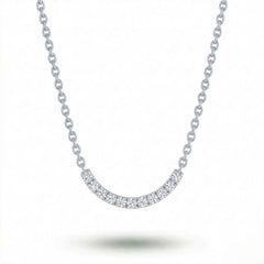 Silver Round Brilliant Zenith Diamond Curved Bar Necklace With Pavé Setting