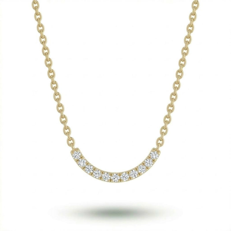 Yellow Gold Round Brilliant Zenith Diamond Curved Bar Necklace With Pavé Setting