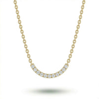 Yellow Gold Round Brilliant Zenith Diamond Curved Bar Necklace With Pavé Setting