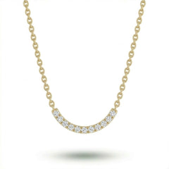 Yellow Gold Round Brilliant Zenith Diamond Curved Bar Necklace With Pavé Setting
