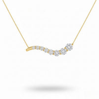 Yellow Gold Round Brilliant Vivid Graduated Diamond Curved Bar Necklace With Prong Setting
