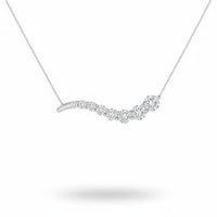 White Gold Round Brilliant Vivid Graduated Diamond Curved Bar Necklace With Prong Setting
