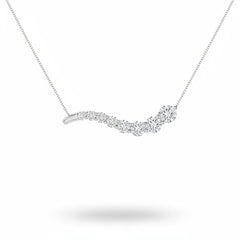 White Gold Round Brilliant Vivid Graduated Diamond Curved Bar Necklace With Prong Setting