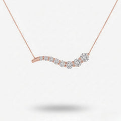 Rose Gold Round Brilliant Vivid Graduated Diamond Curved Bar Necklace With Prong Setting