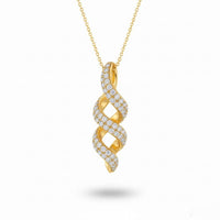 Yellow Gold Round Brilliant Eclipse Diamond Twisted Pendant Necklace With Pavé Setting
