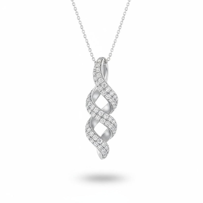 White Gold Round Brilliant Eclipse Diamond Twisted Pendant Necklace With Pavé Setting