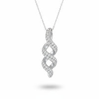 Silver Round Brilliant Eclipse Diamond Twisted Pendant Necklace With Pavé Setting