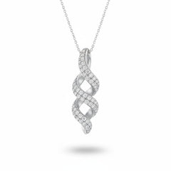 White Gold Round Brilliant Eclipse Diamond Twisted Pendant Necklace With Pavé Setting