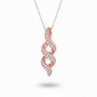 Rose Gold Round Brilliant Eclipse Diamond Twisted Pendant Necklace With Pavé Setting