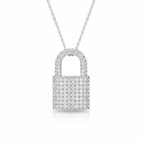 White Gold Round Brilliant Empire Diamond Padlock Pendant Necklace With Pavé Setting