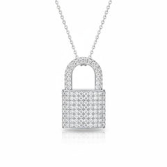 White Gold Round Brilliant Empire Diamond Padlock Pendant Necklace With Pavé Setting