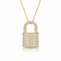 Yellow Gold Round Brilliant Empire Diamond Padlock Pendant Necklace With Pavé Setting