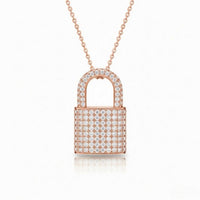 Rose Gold Round Brilliant Empire Diamond Padlock Pendant Necklace With Pavé Setting
