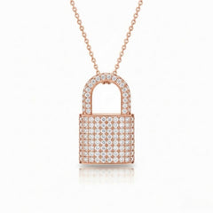 Rose Gold Round Brilliant Empire Diamond Padlock Pendant Necklace With Pavé Setting