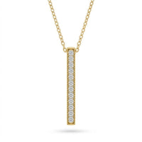 Yellow Gold Round Brilliant Orion Diamond Vertical Bar Pendant Necklace With Prong Setting