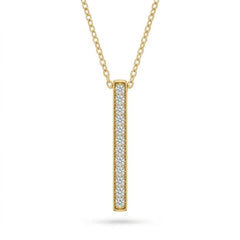 Yellow Gold Round Brilliant Orion Diamond Vertical Bar Pendant Necklace With Prong Setting