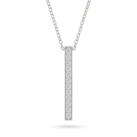Silver Round Brilliant Orion Diamond Vertical Bar Pendant Necklace With Prong Setting