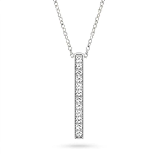 White Gold Round Brilliant Orion Diamond Vertical Bar Pendant Necklace With Prong Setting