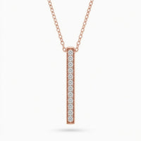Rose Gold Round Brilliant Orion Diamond Vertical Bar Pendant Necklace With Prong Setting
