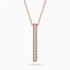Rose Gold Round Brilliant Orion Diamond Vertical Bar Pendant Necklace With Prong Setting