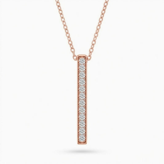 Rose Gold Round Brilliant Orion Diamond Vertical Bar Pendant Necklace With Prong Setting