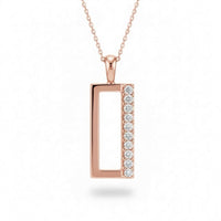 Rose Gold Round Brilliant Novaire Diamond Rectangular Frame Pendant Necklace With Side Prong Setting