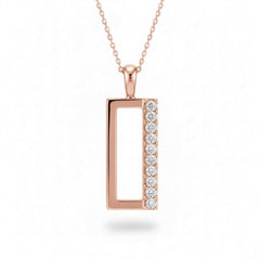 Rose Gold Round Brilliant Novaire Diamond Rectangular Frame Pendant Necklace With Side Prong Setting