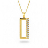 Yellow Gold Round Brilliant Novaire Diamond Rectangular Frame Pendant Necklace With Side Prong Setting