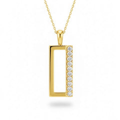 Yellow Gold Round Brilliant Novaire Diamond Rectangular Frame Pendant Necklace With Side Prong Setting