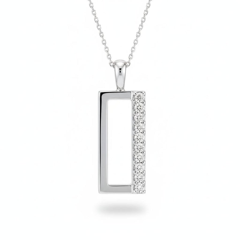 White Gold Round Brilliant Novaire Diamond Rectangular Frame Pendant Necklace With Side Prong Setting