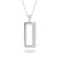 Silver Round Brilliant Novaire Diamond Rectangular Frame Pendant Necklace With Side Prong Setting